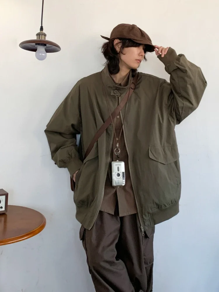 Retro Harajuku Set Men High Street Spring Autumn Bomber Jacket Loose Casual Long-sleeved Shirt Wide-leg Cargo Pants Three-piece