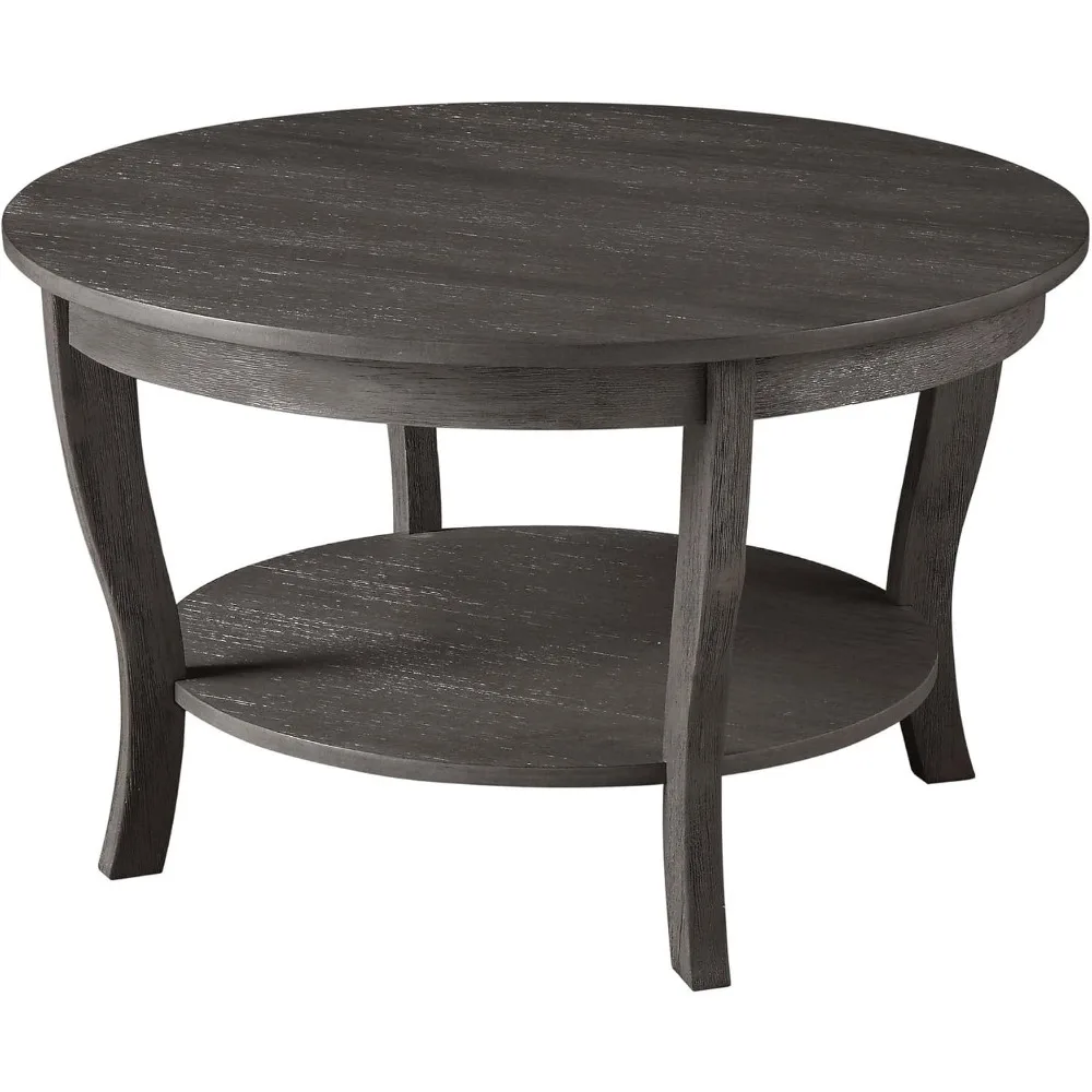 American Heritage Round Coffee Table with Shelf, Wirebrush Dark Gray, Coffee Table