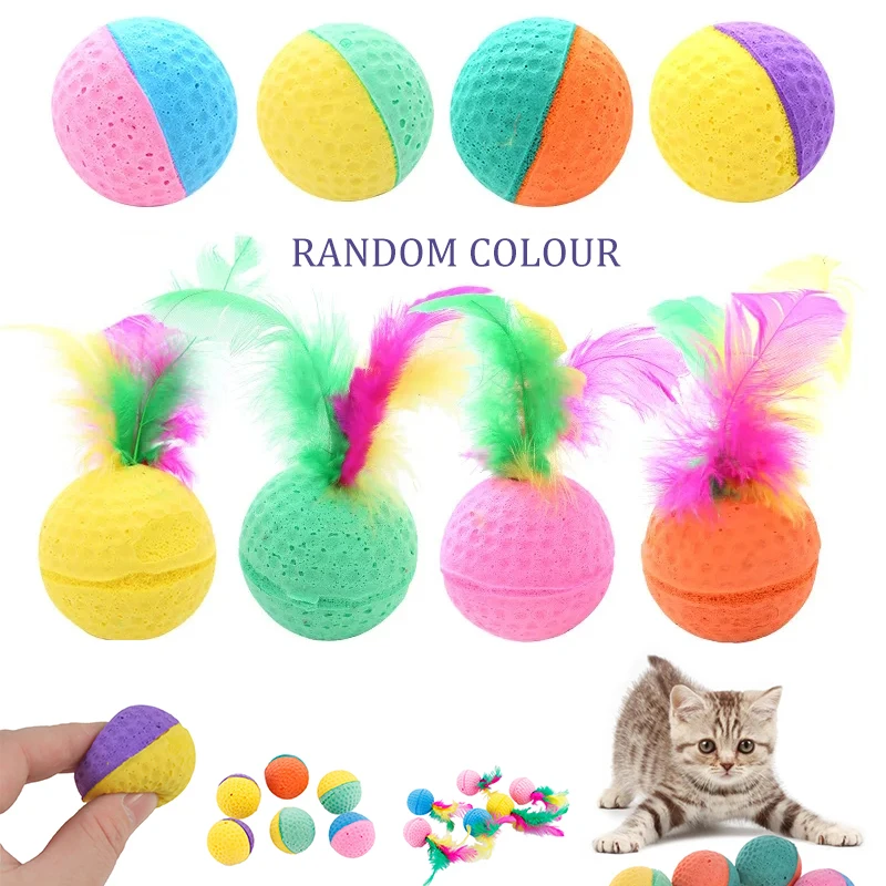 Pet Toys Latex Ball Cat Toy Foam Ball Feahter Kitten Playing Cats Ball Toy