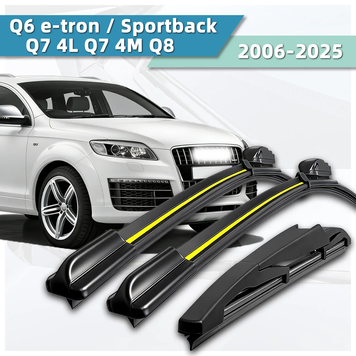 아우디 Q6 E-트론/스포트백 Q7 4L 4M Q8 2006-2025년식 차량용 3개입 천연 고무 와이퍼 블레이드 액세서리