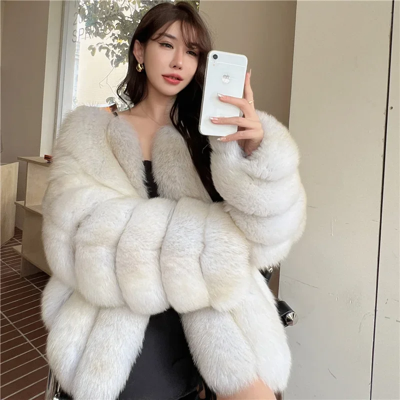 2022 Autumn/Winter Coat Full Pelt Fox Fur Grass Women's Clothing Mid Length Young Style Solid High Street Thick Warm Fur Jackets