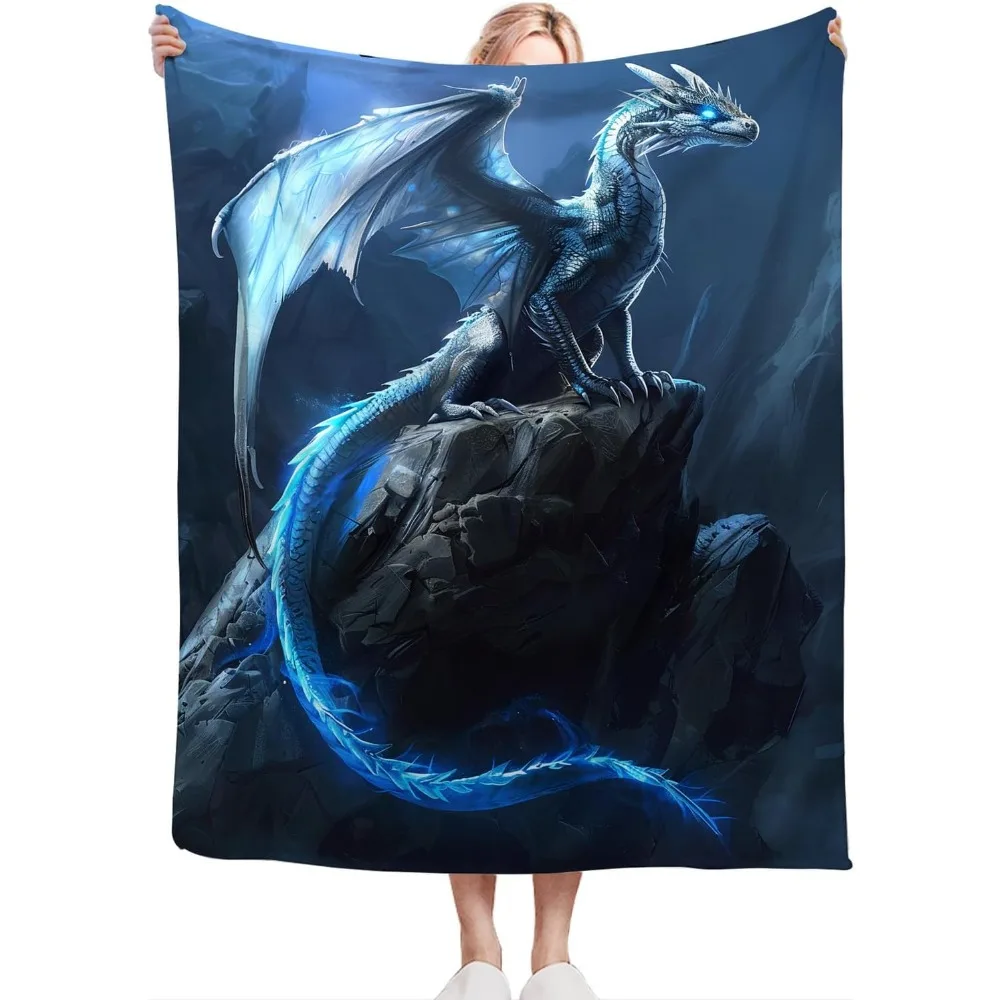 

Mystical Blue Dragon Flannel Blanket – Super Soft Warm Throw – Magical Mountain Design – Cozy Plush for Home Decor