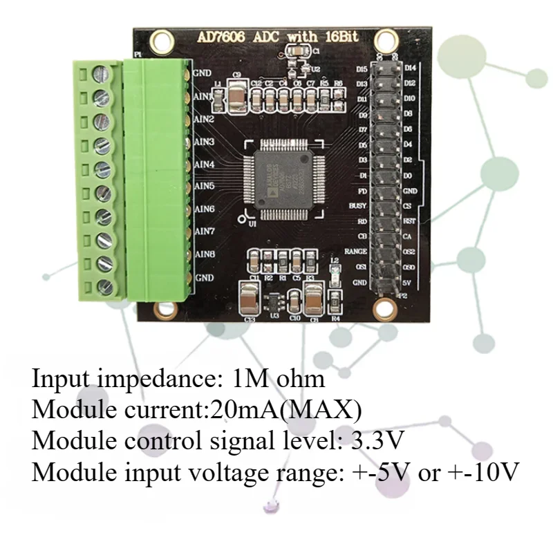 AD7606 Multi-Channel AD Data Acquisition Card Module 16-bit ADC 8-channel Synchronous Voltage Sampling Frequency 200KHz