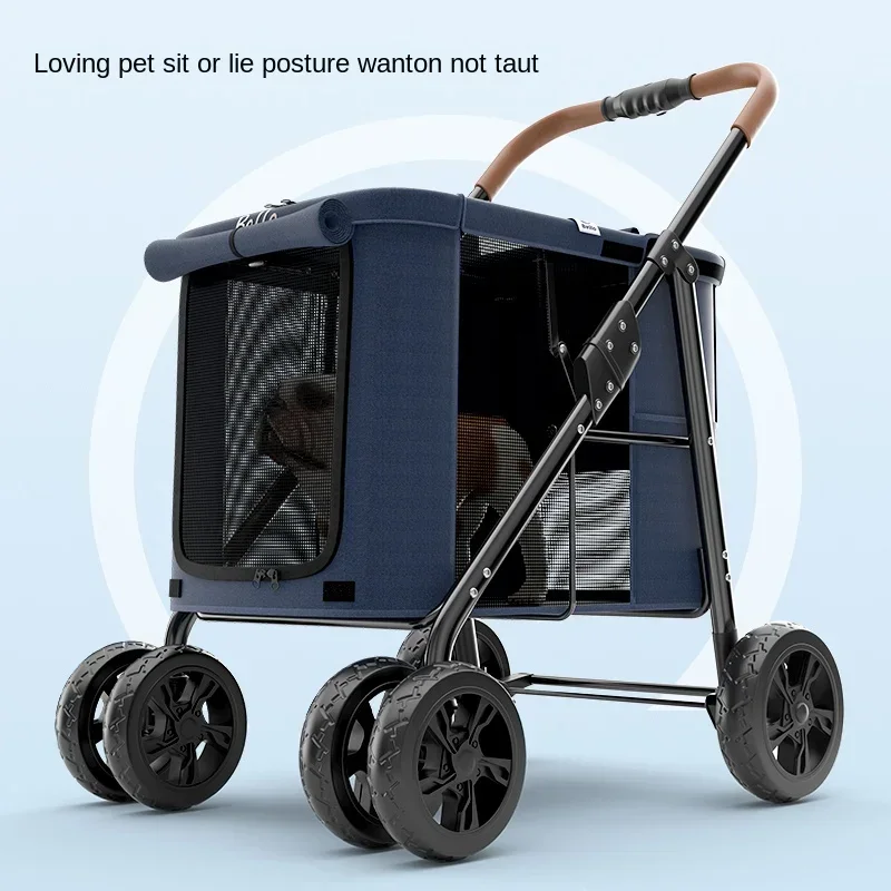 Large Pet Stroller Large Dog Dog Trolley Folding Large Space Load-Bearing 30kg for Outdoor Travel