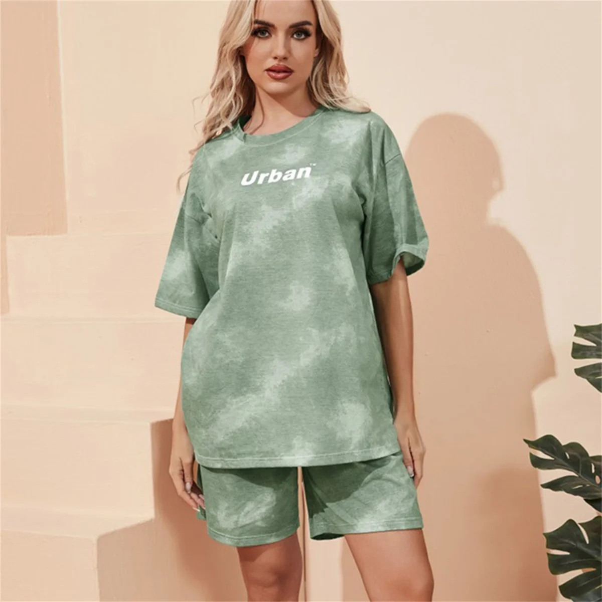 Women\'s Summer New Sports Suit Loose O Neck T-Shirt Wide Leg Middle Pants With Pockets Leisure Two-piece Set Tie Dye 2024 Outfit