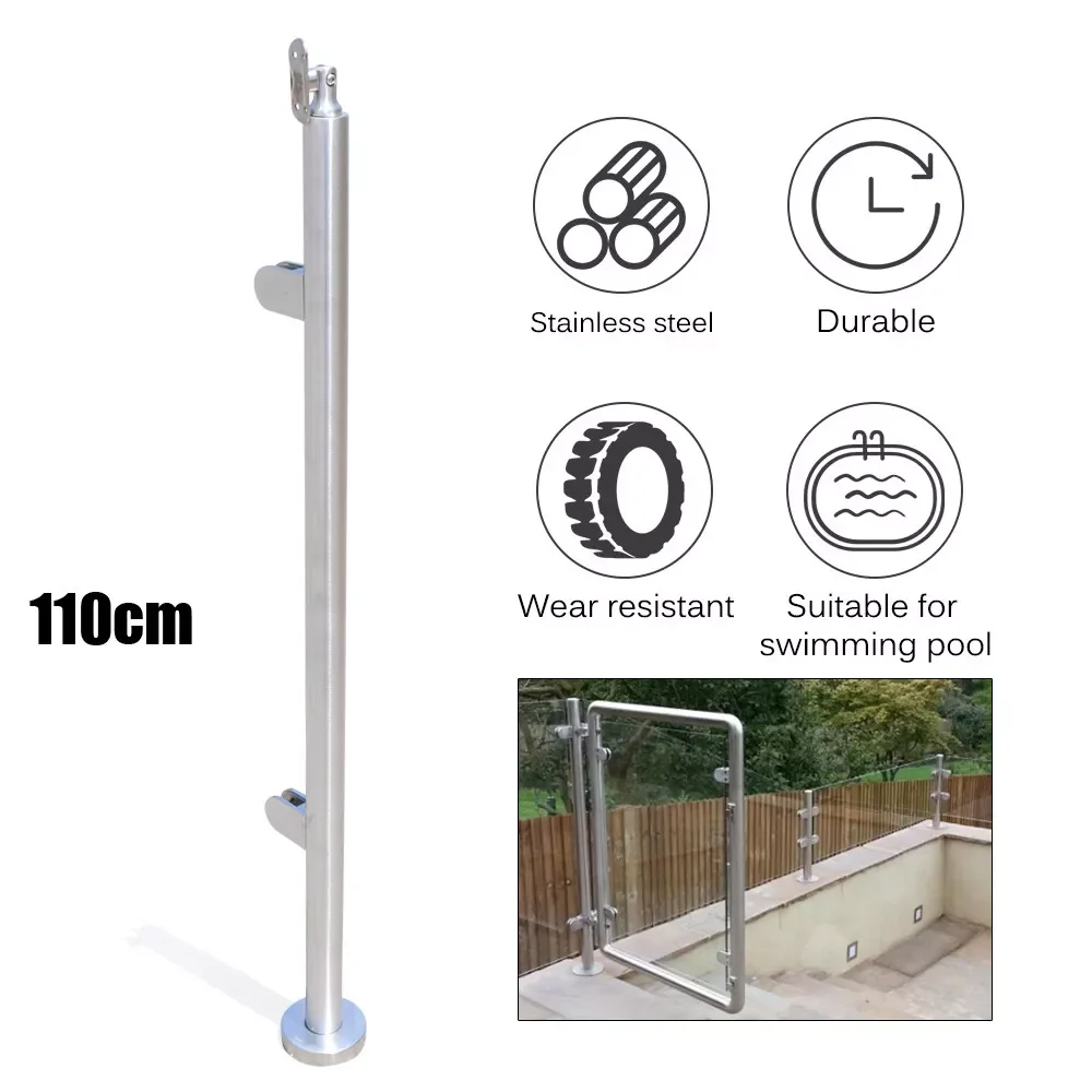 110cm Stainless Steel Railing Post, Silvery, 42mm Tube, for Indoor & Pool Guardrails Handrail Fence Glass Balustrade Post