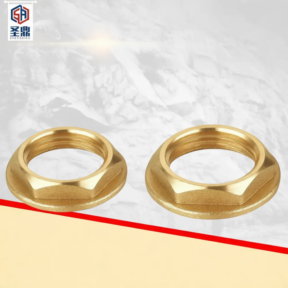 Brass Hexagon Flange Nut Solid Metal Threaded Fastener Industrial Plumbing Part Pressure Resistant Pipe Connector