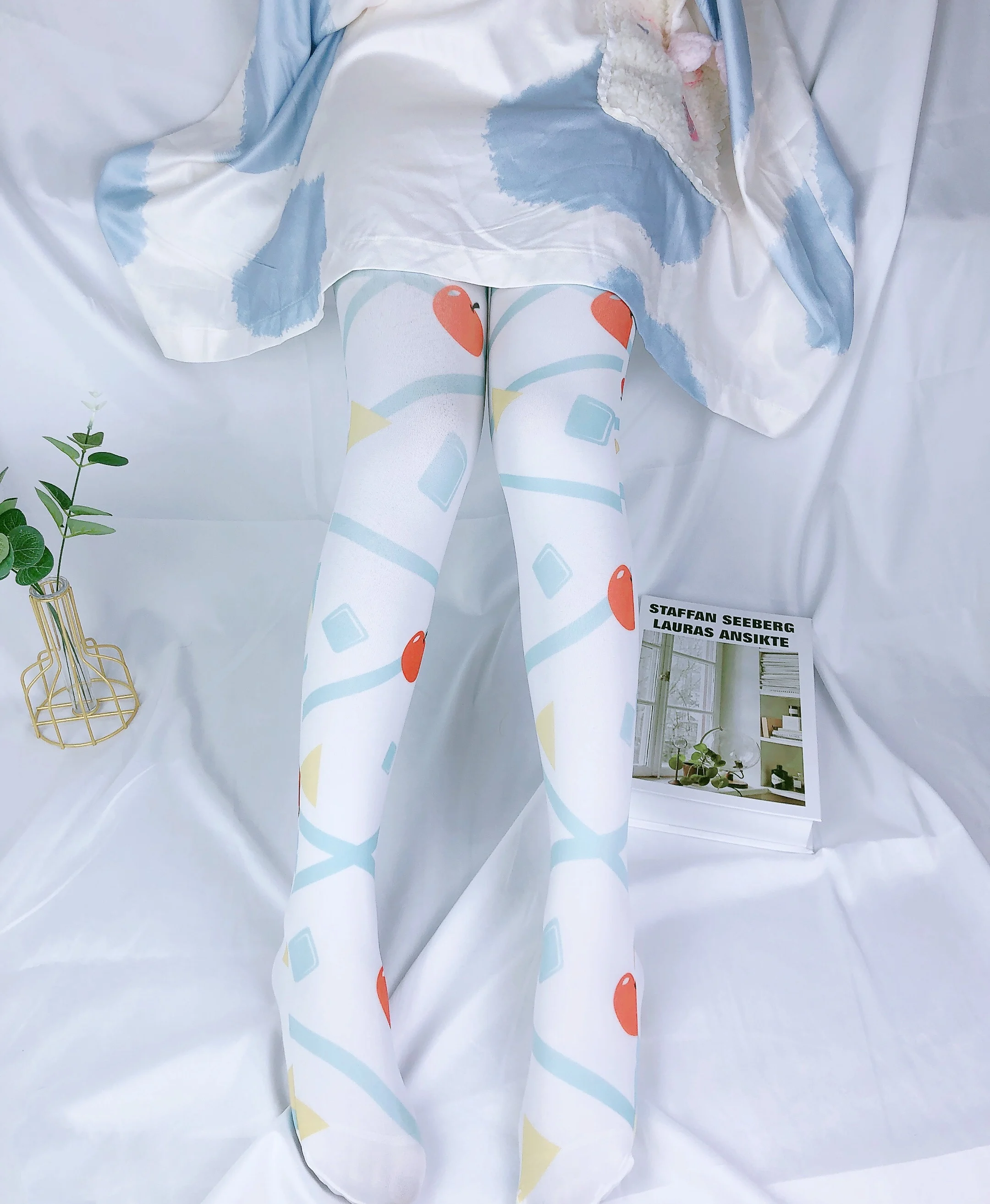 Japanese Princess Lolita Sweet Cartoon Print Socks Cute Loli Velvet Pantyhose Summer Thin High Knee Socks Sweetheart Girl