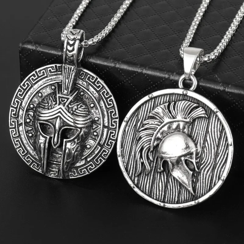 Fashionable And Domineering Spartan Warrior Retro Medal Pendant Necklace Brave Personalized Sweater Clavicle Chain