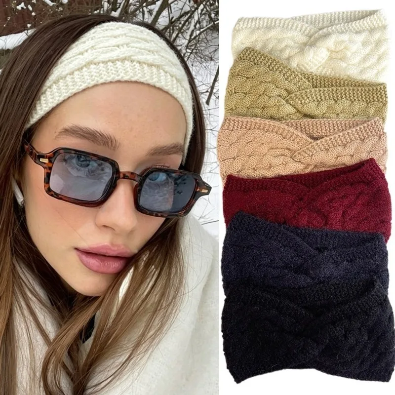 Vintage Winter Cable-Knit Twist Cross Headband for Women, Warm Knitted Ear Wide Warmer Hairband, Outdoor Everyday Hair Accessory