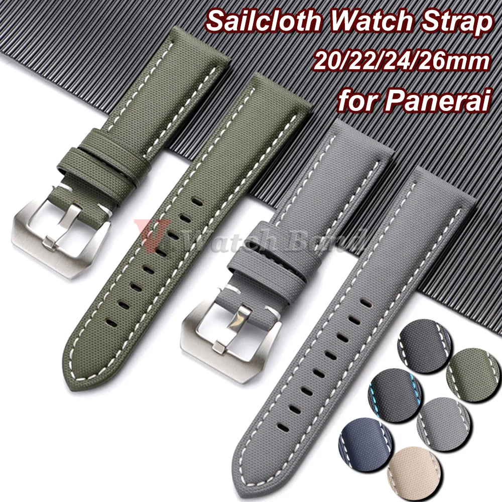 20mm 22mm 24mm 26mm Premium Sailcloth Watch Strap for Panerai PAM441 359 111 for Omega Watch Band Canvas Nylon Leather Men Bands