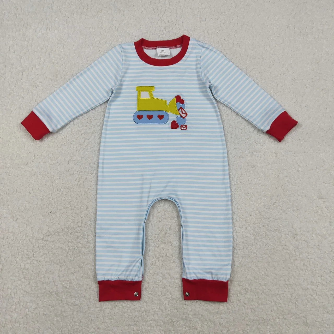 

Wholesale Children Baby Boy Long Sleeves Infant Stripes Romper Kids Embroidery Hearts Clothes Toddler Newborn Valentine Bodysuit
