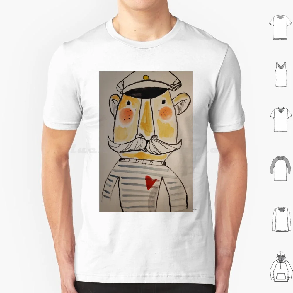 Freshwater Sailor T Shirt Big Size 100% Cotton Sailor Man Ship Captain Edcreativ Moustache Watercolor Hat Heart Sea Ocean Boat