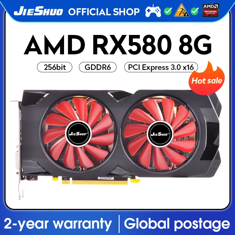 

JIESHUO AMD gaming graphics cards,rx 580 8 gb,580 rx 8gb 2048sp,rx580 8bg,580 rx 8 gb,placa de video rx 580 8gb GDDR5 256BIT GPU