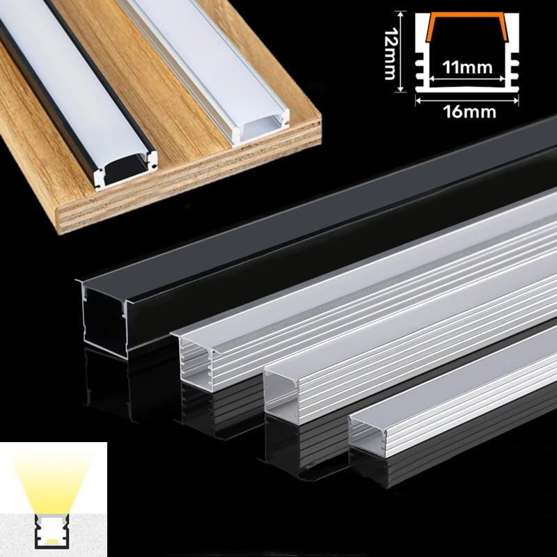 0.5m/pcs U-Shaped LED Aluminum Profile Recessed Bar Lamp For 5050 5630 Channel Black/Milky Cover Holder Linear Board Strip Light