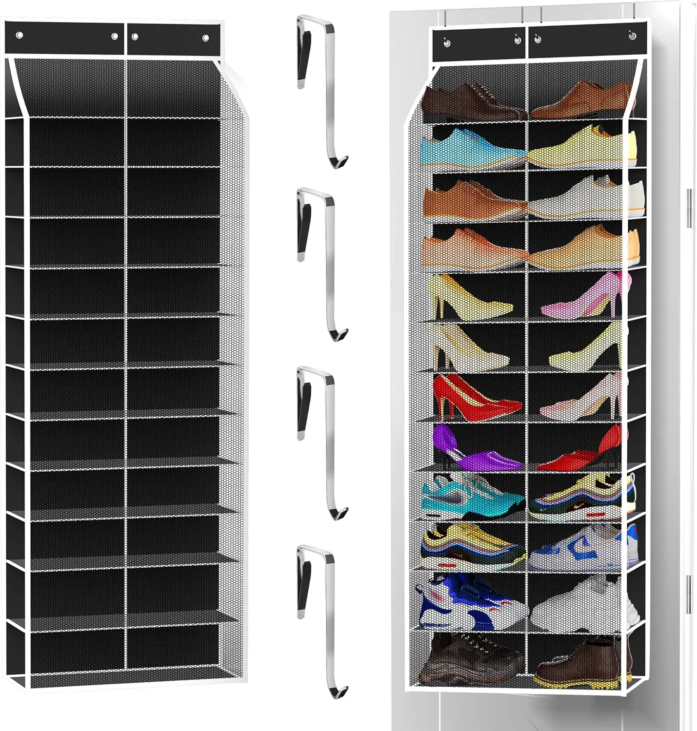 

24-Pair Over Door Shoe Organizer for Family & Kids, Double Sided | Hanging Storage for Sneakers