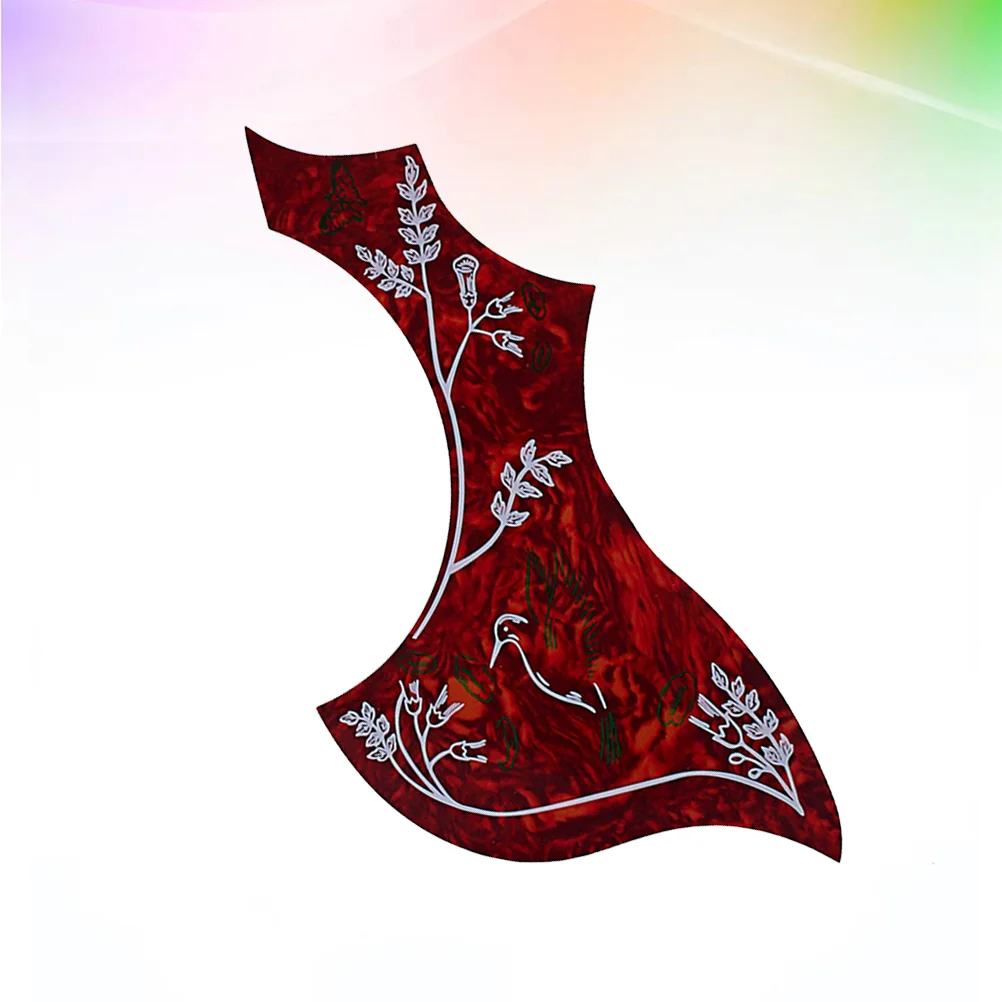 Flower and Bird Pattern Wing Shaped Guitar Pickguard Self-adhesive Pick Guard Sticker for Acoustic Guitar (Dark Red)