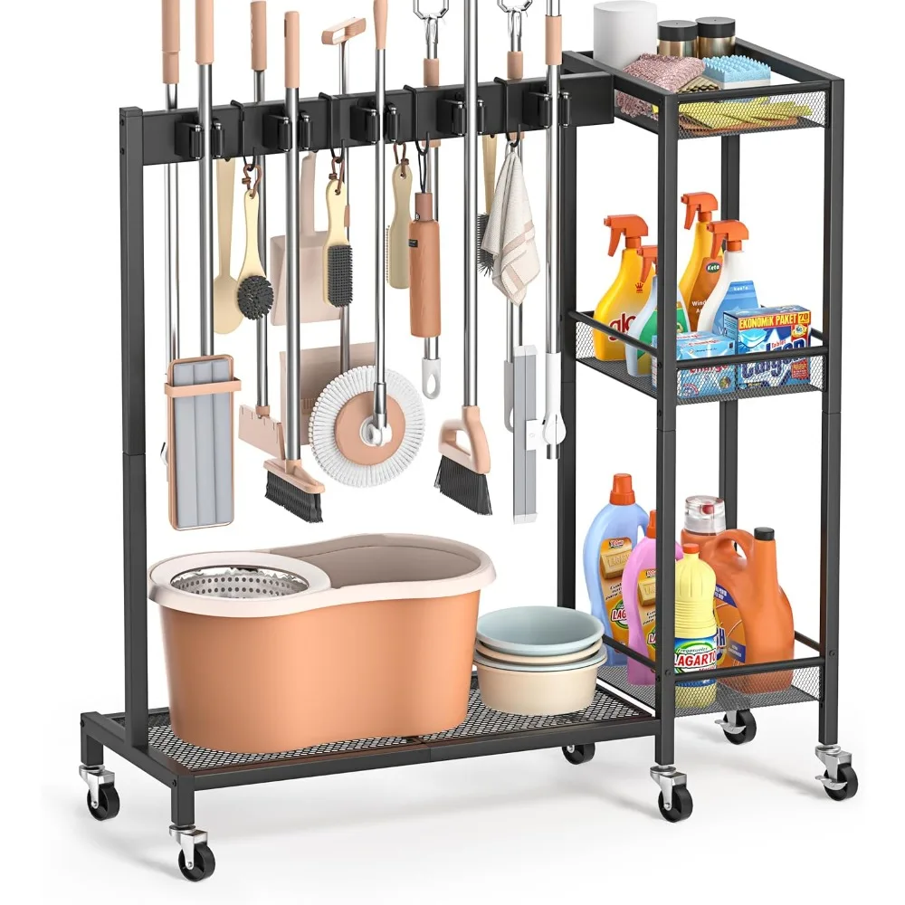 حامل تخزين ممسحة المكنسة وعربة أدوات الطاقة المتنقلة #2