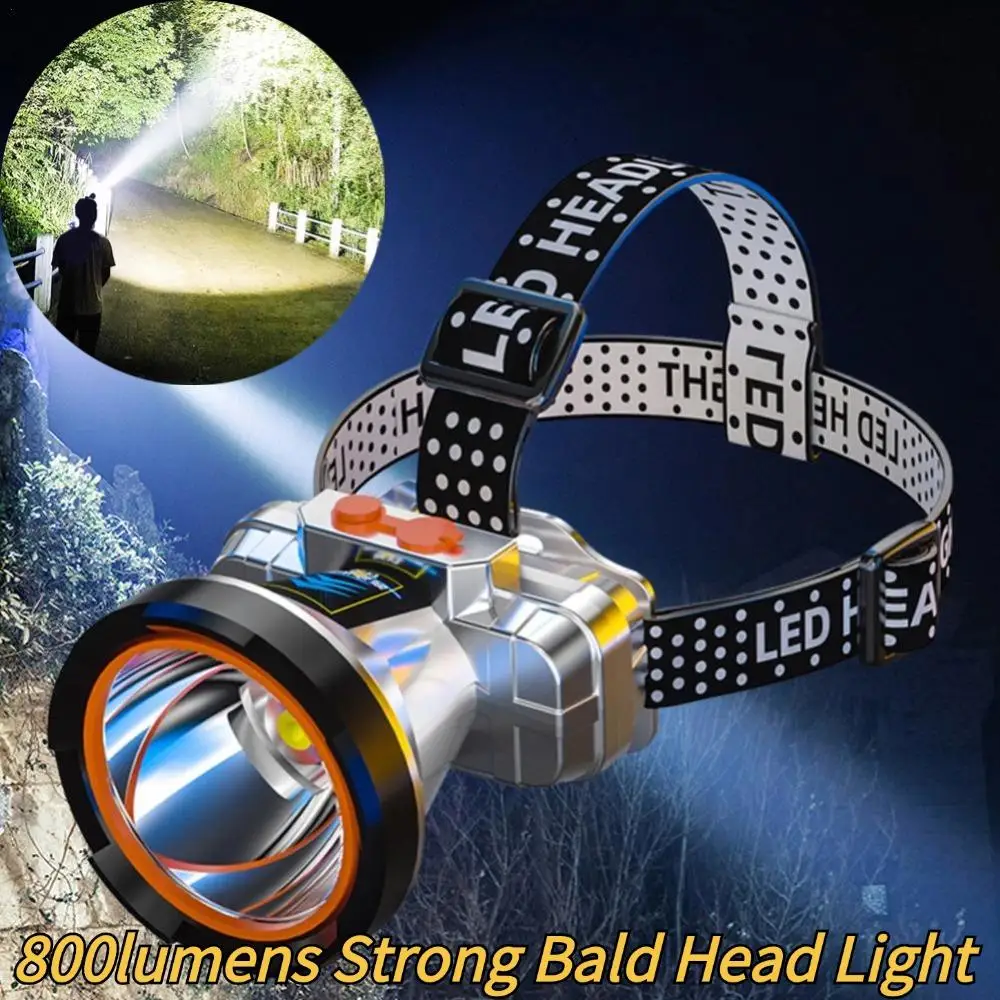 

800lumens Strong Bald Head Light Long-range Rechargeable Waterproof Super Bright Head Mounted Light Long Endurance Headlight