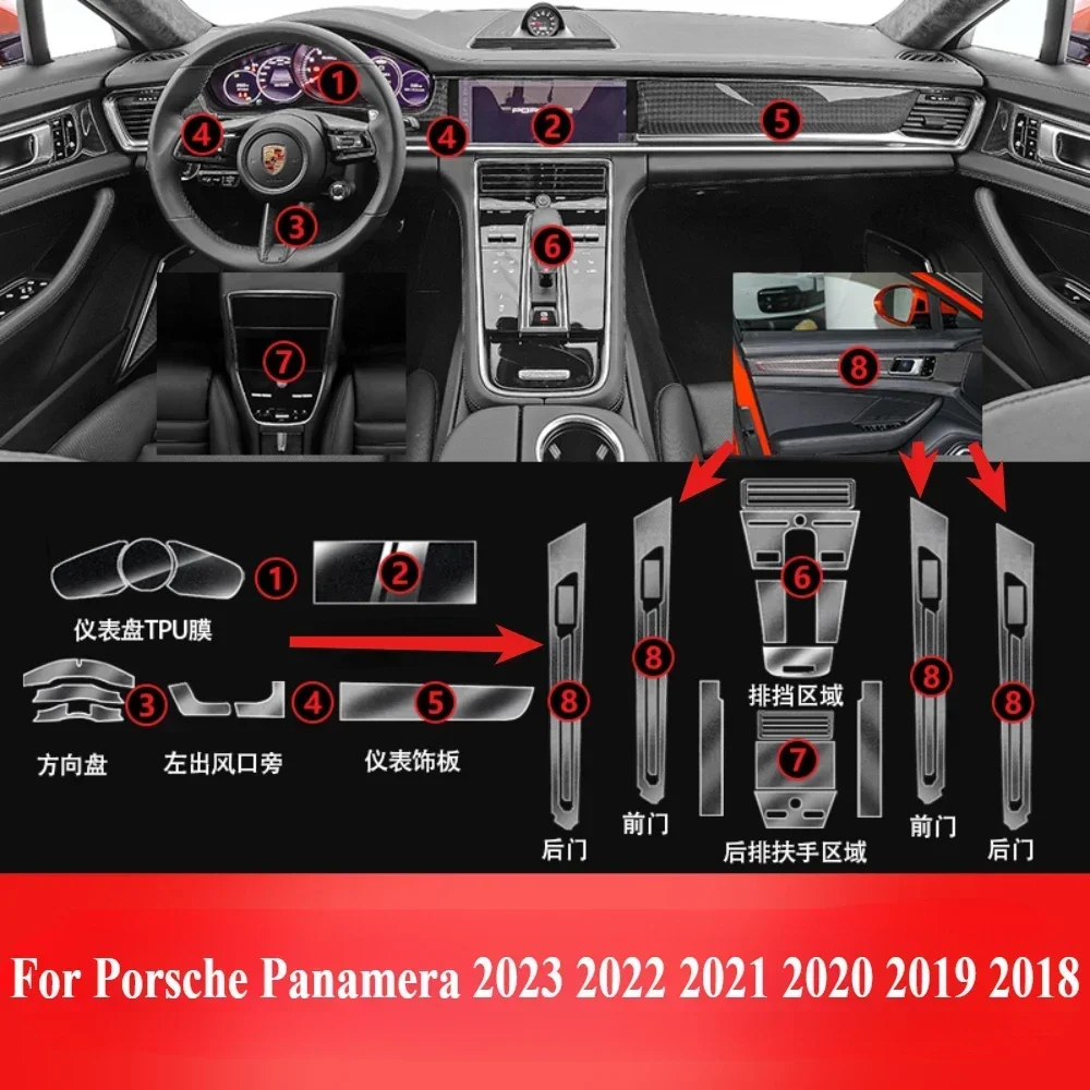 Dla Porsche Panamera 2023-2018 Akcesoria folia wewnętrzna przezroczysta TPU Panel przekładni GPS Konsola środkowa PPF Naklejka ochronna