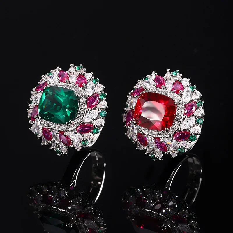 

Stunning Adjustable Vintage Flower Rings with Red and Green Gemstones Perfect for Any Occasion Music Festival Charms Accessories