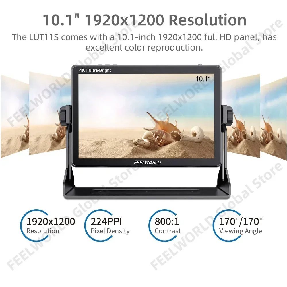 FEELWORLD 10.1 Inch 2000nit Ultra Bright Camera Field Monitor IPS 1920x1200 Touch Screen 3DLUT 3G-SDI HDMI F970 External LUT11S