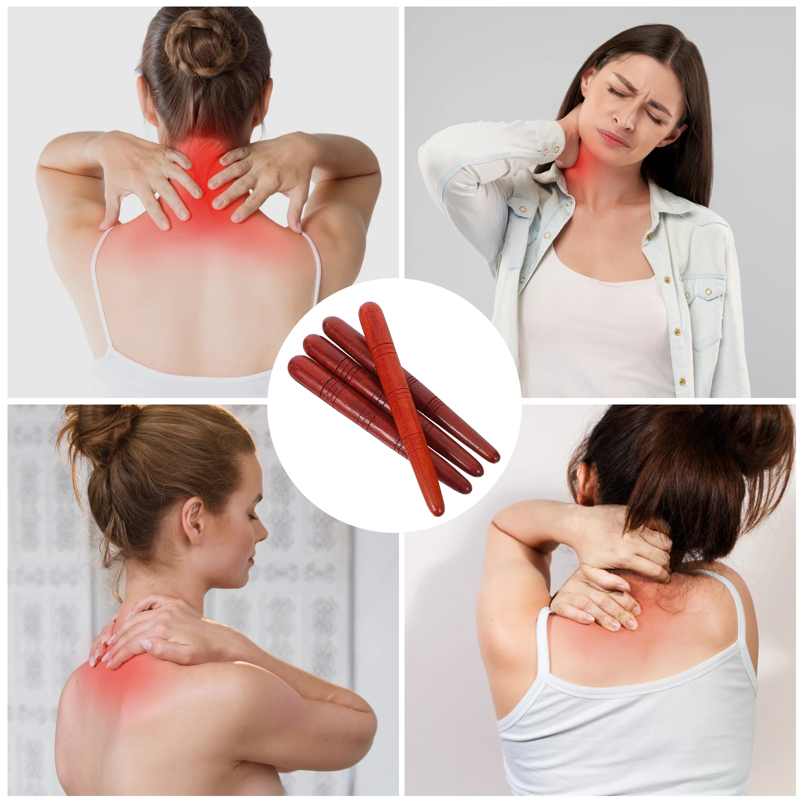 

4Pcs Acupressure Pen Wooden Massage Stick Set Comfortable Grip Portable Muscle Trigger Point Tool Acupressure Pen