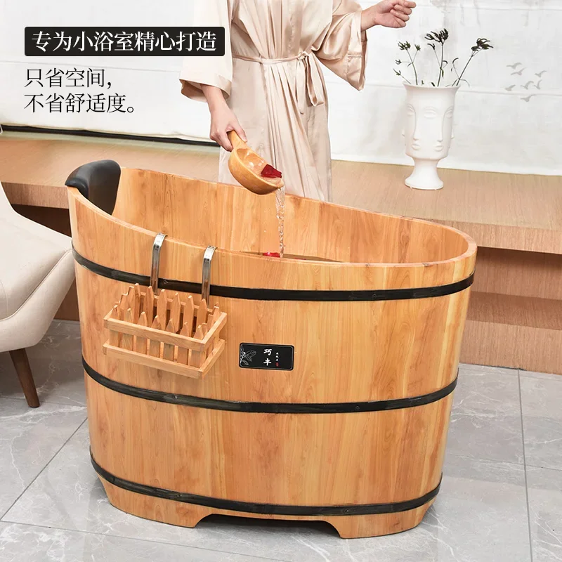 Hxl Bath Wooden Barrel Bathtub Bath Bucket Solid Wood Basin Sweat Steaming Bath Barrel