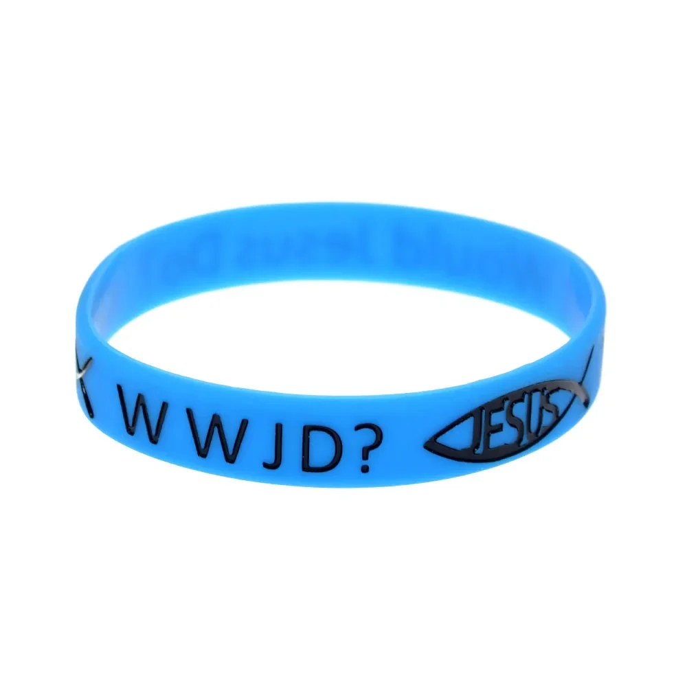 1 PC What Would Jesus Do WWJD Silicone Rubber Bracelet 1/2 Inch Wide Bangle