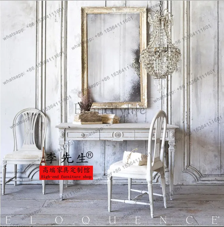 

French classical old carved student desk vintage solid wood high-end desk