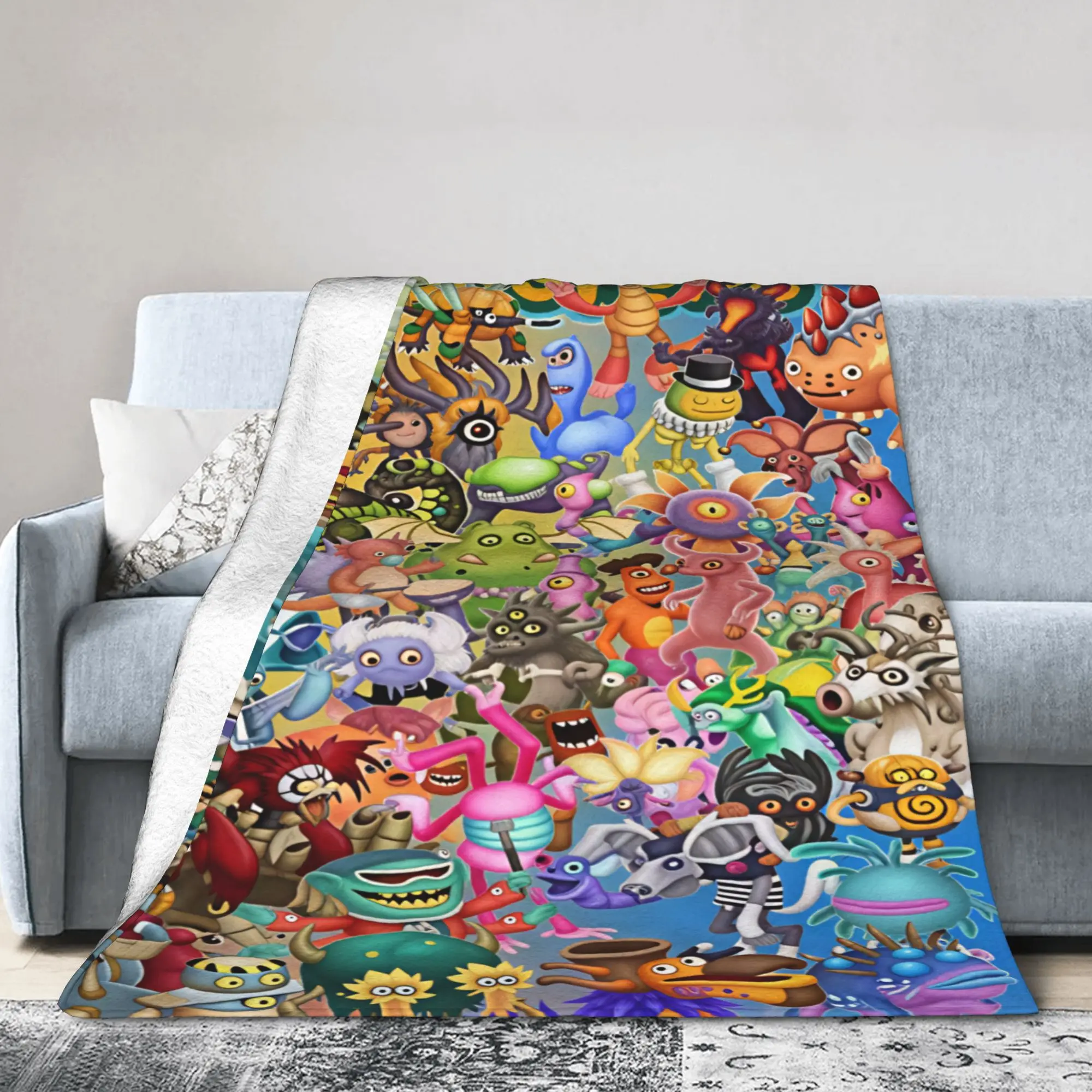 Warm Soft Blankets My Singing Monsters Video Game Cartoon Bedding Throws Flannel Bedspread For Couch Chair Sofa Bed Bed Cover