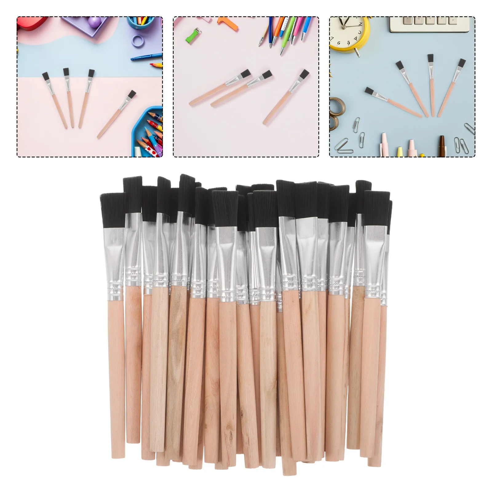 

30pcs 'S Painting Brushes Small Flat Watercolor Paint Brushes For Classroom Craft Supplies Nylon