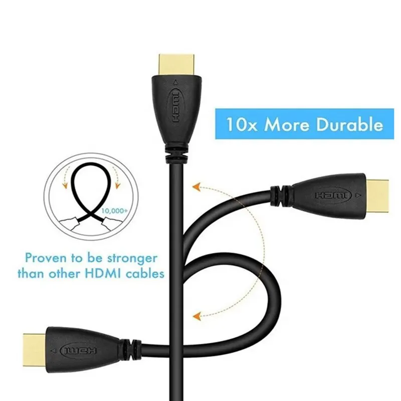 Slim HDTV Cable OD4.2MM Black PVC Ultra Soft Thin Cord Wire HDTV Supports High Speed 1080p 3D 3m 5m