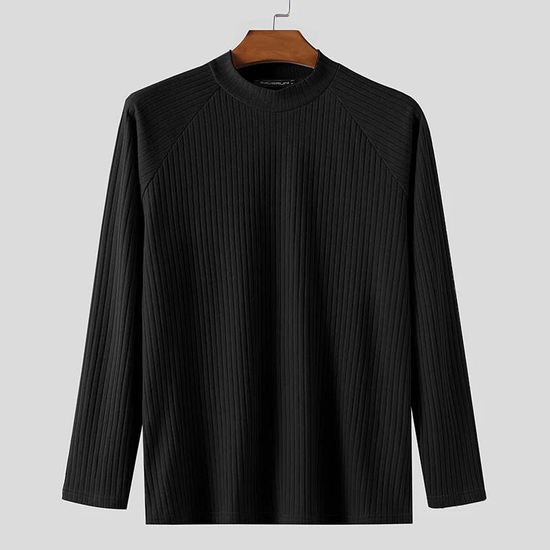 

INCERUN Men T Shirt Solid Color Knitted Turtleneck Long Sleeve Male Tee Tops Streetwear Undershirt Fashion Casual Men Clothing
