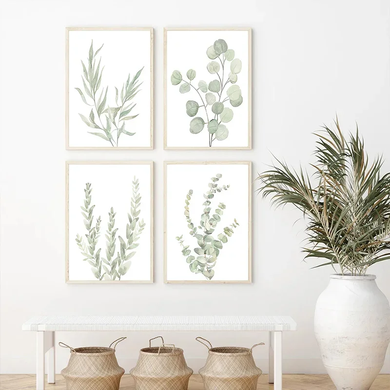 1Pc Frameless Nordic Sage Green Plant Wall Art Posters Minim