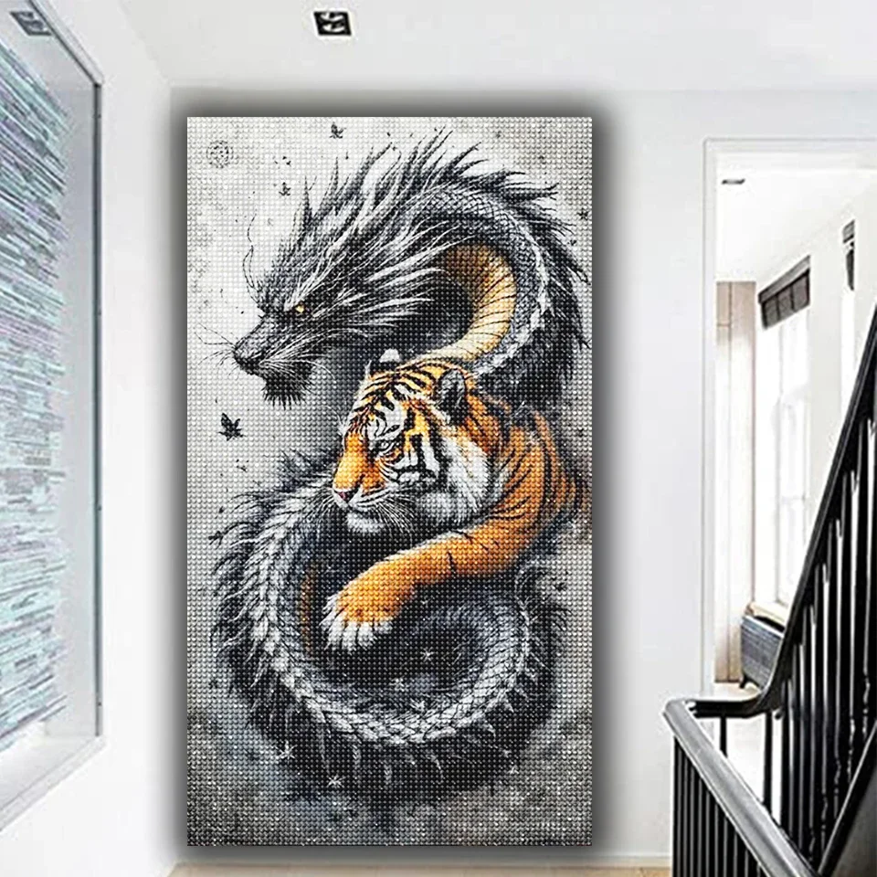 

5D Diy Алмазная картина Фэнтезийный дракон с тигром, полная квадратная круглая Алмазная вышивка-головоломка, мозаика, новинка 2025 года, домашний декор с животными