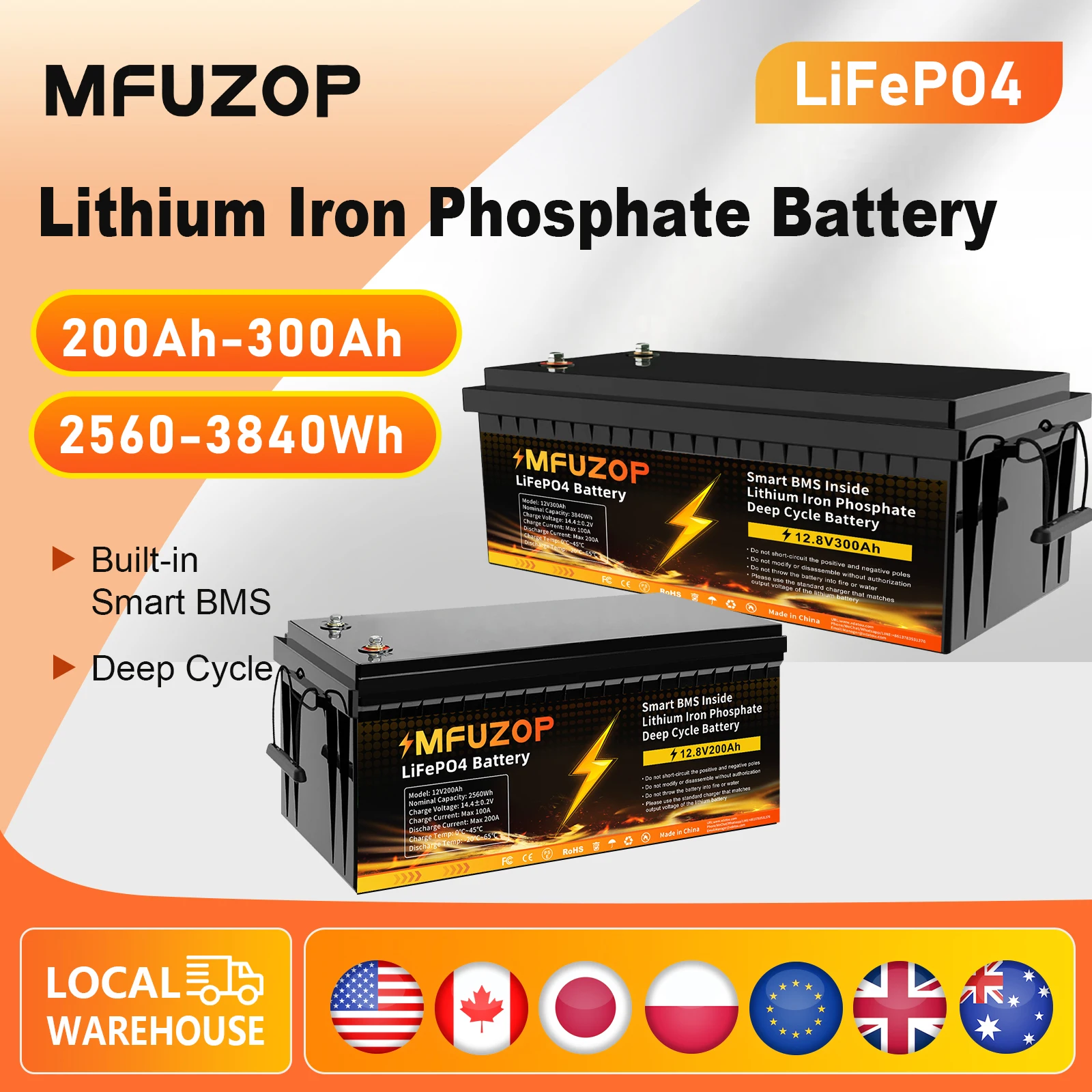 

DATOUBOSS 12V300Ah LiFePO4 аккумулятор 3840Wh встроенный литий-железо-фосфатный аккумулятор Smart BMS для солнечных караванов Marine ​ Глубокий цикл