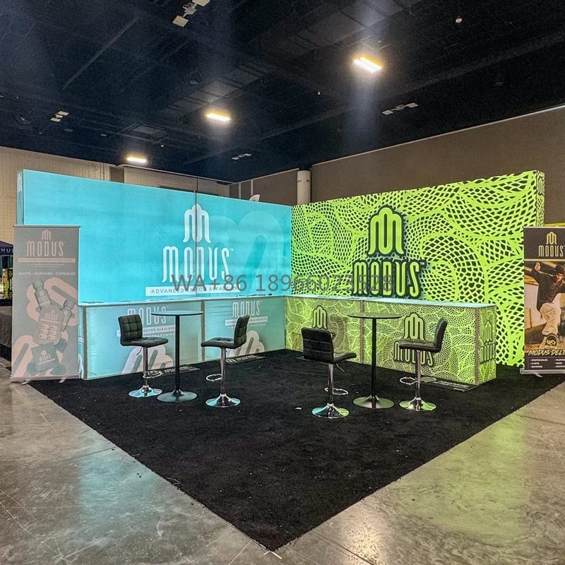 

Портативный фон для торгового стенда 20X20 футов, модульный дизайн выставочного стенда, ярмарка, витрина, стенд, витрина с счетчиком