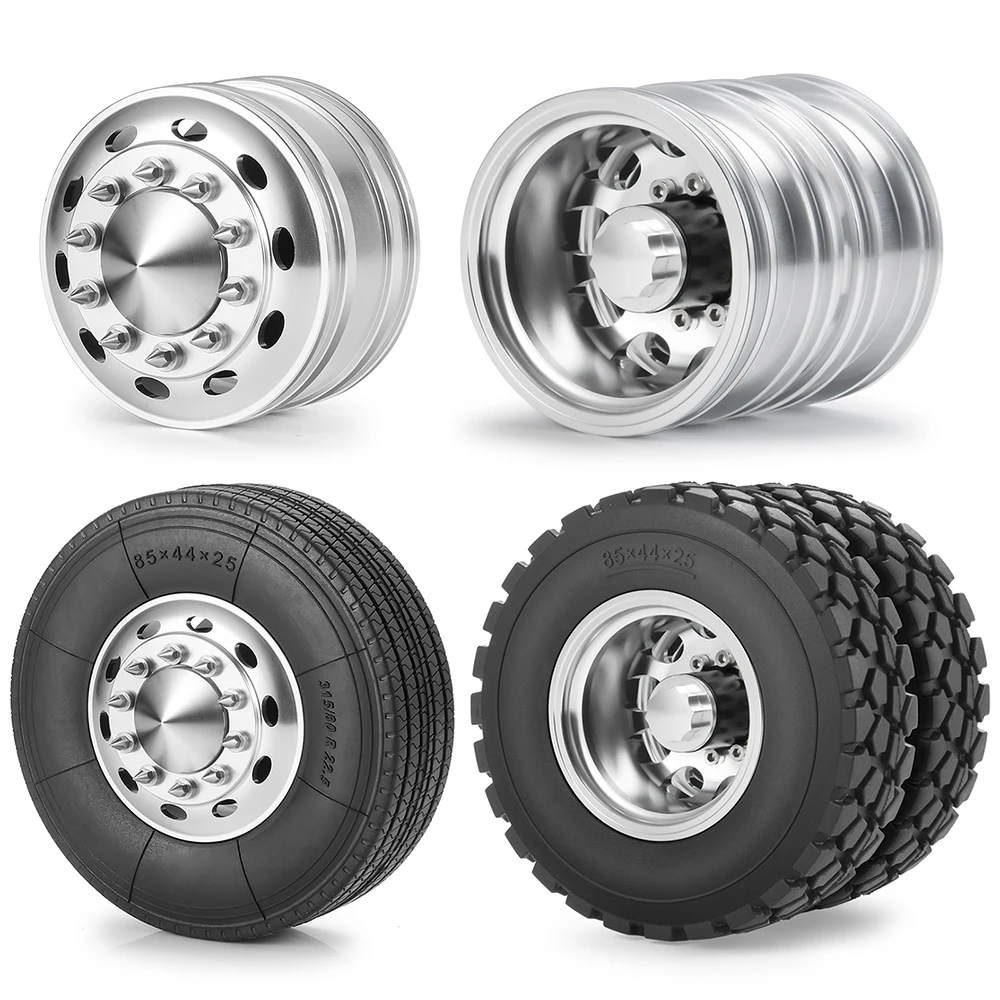 TRINOOD 8Pcs Tamiya Truck Wheels Tires 8x8 Front Rear Complete Car Tyres Set for 1/14 RC Tractor Trailer Cargo Upgrade Parts