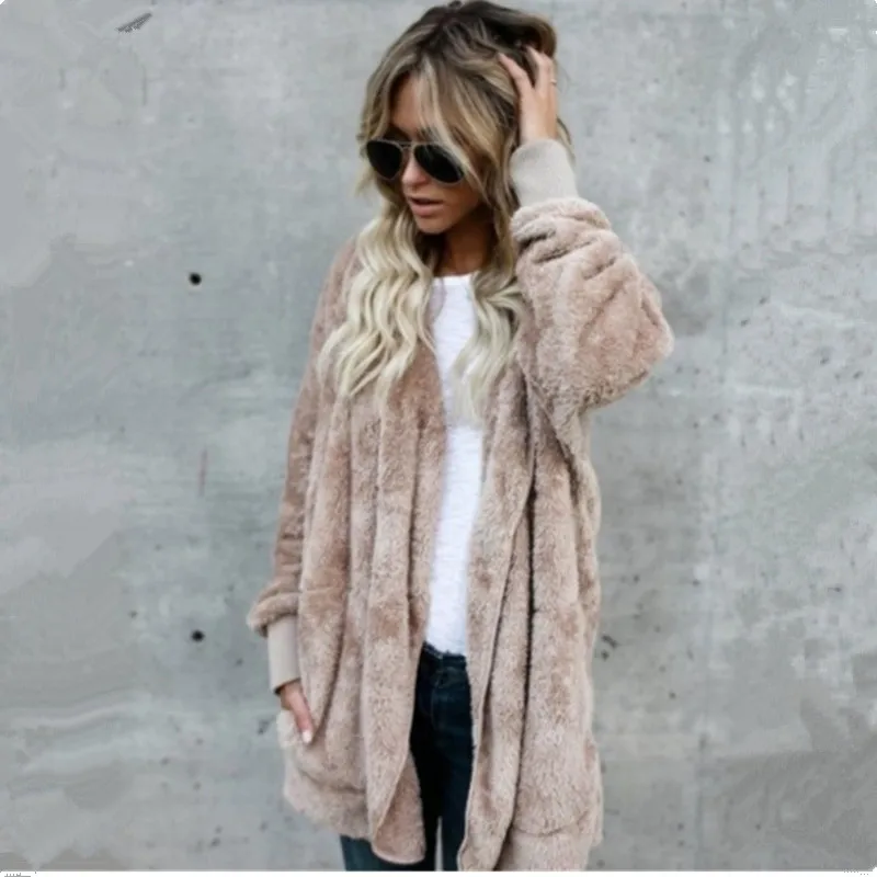 UHYTGF Jackets For Women Mid-Length Two Sides Wear Autumn Winter Faux Fur Coat Female Fashion Cardigan Large Size Outerwear 2261