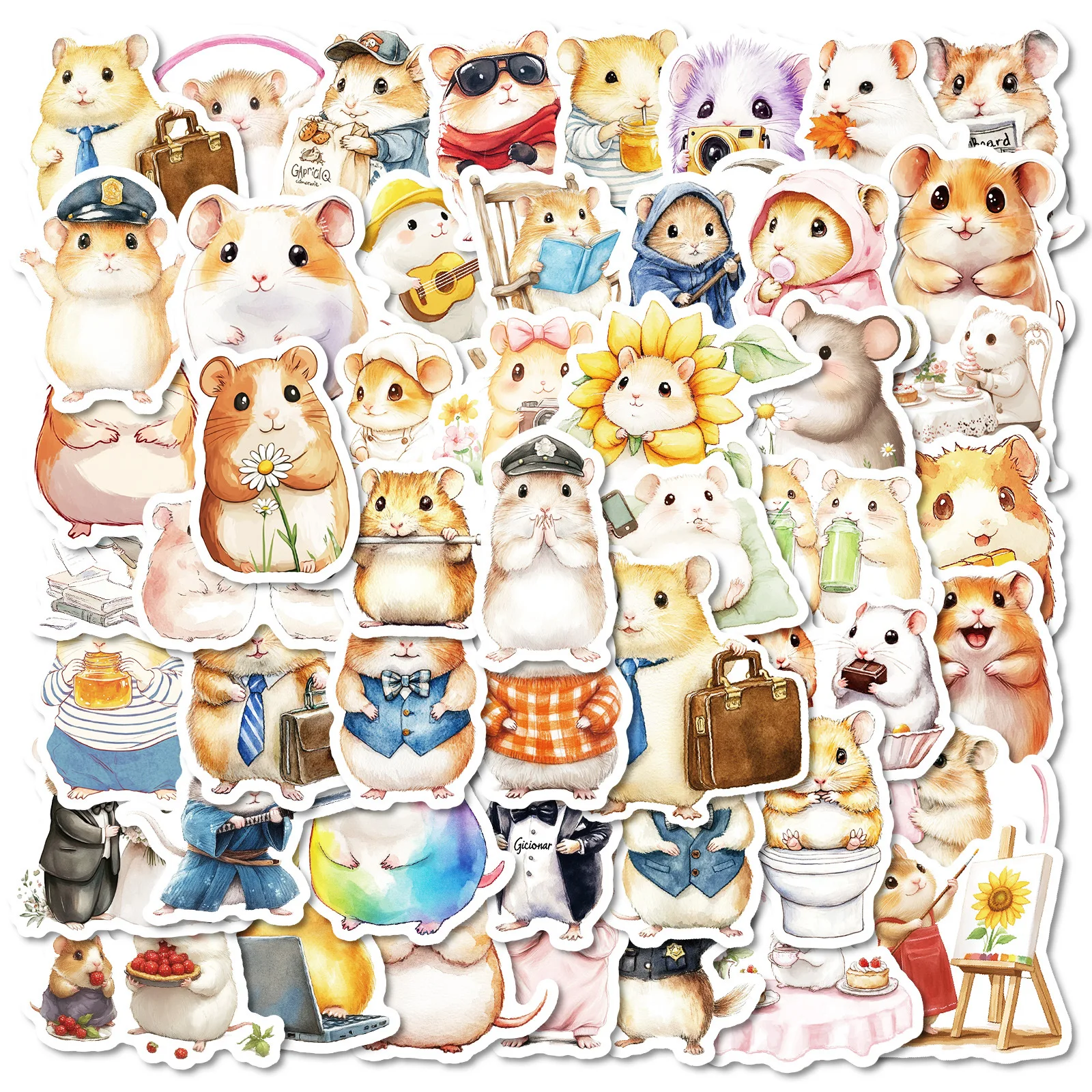 10/50 Stuks Schattige Handgeschilderde Hamster Doodle Stickers Versierde Notebook Dagboek Cup Koffer Gitaar Klassiek Speelgoed Waterdicht Pvc Sticker