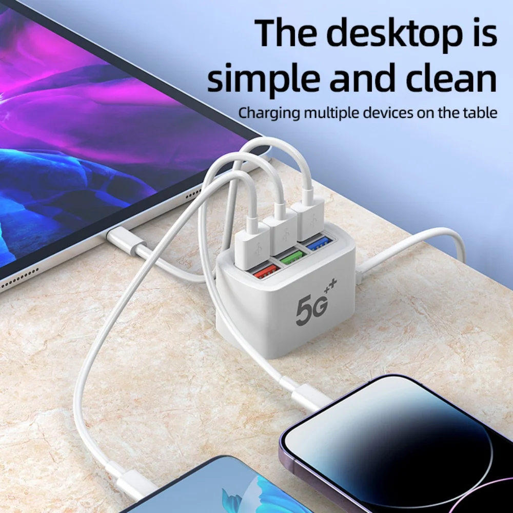 Szybka Ładowarka USB 6 w 1 Listwa Zasilająca Stacja Ładująca Biurkowa Szybkie Ładowanie Kabel 1m Hub USB Adapter Gniazdo do iPhone 16 15 Dom — zdjęcie produktu 5