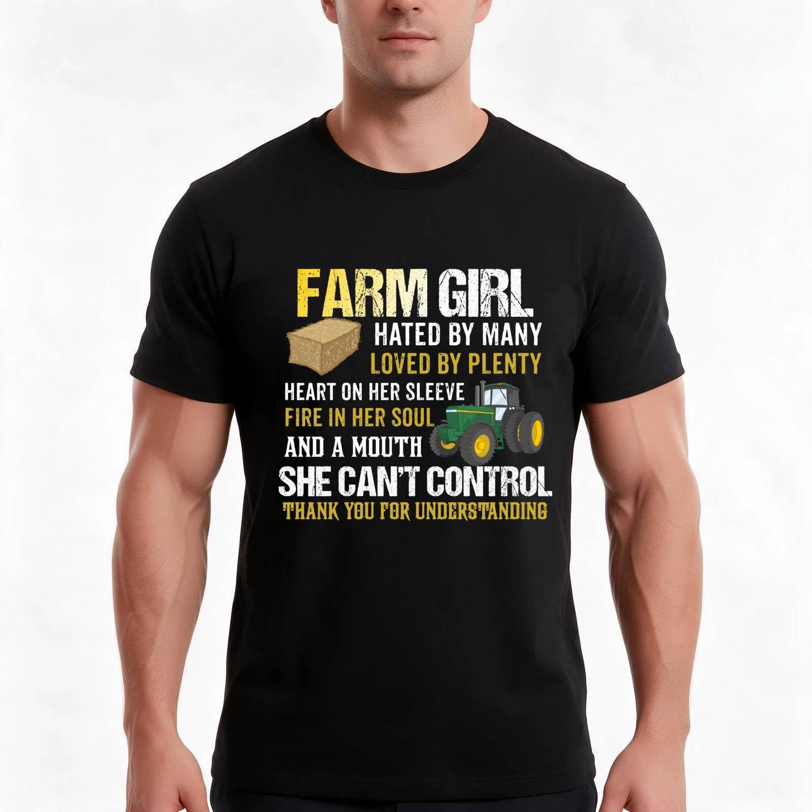 FARM GIRL T-Shirt, Summer Casual Cotton Tee, Oversized Streetwear Tops, Vintage Graphic Print, Loose Fit Short Sleeve