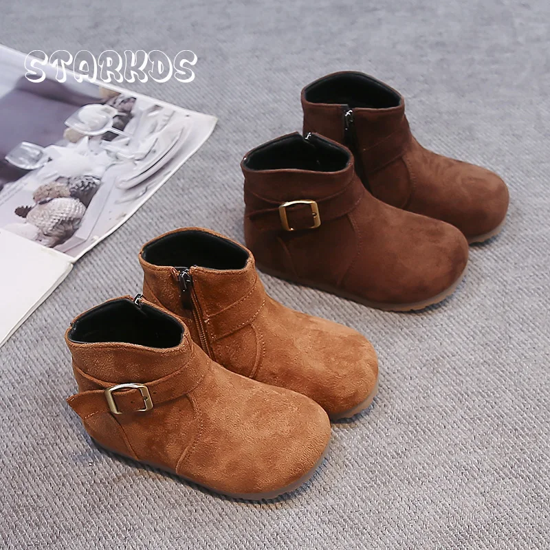 Classic Girls Buckle Boots Autumn New Kids Slip-on Chelsea Bootins Round Toe Flat Sole Children Botas De Mujer