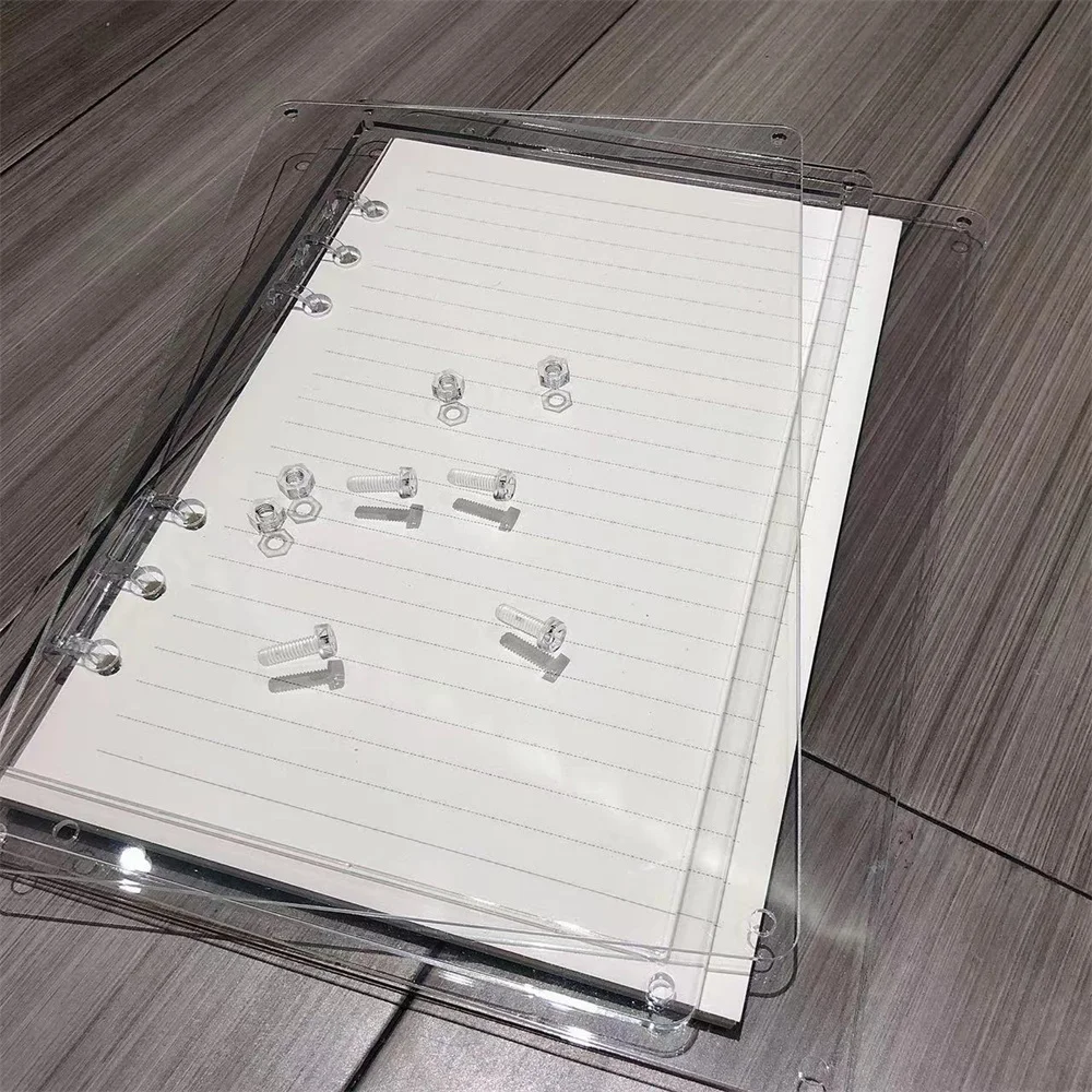 Transparente e Visível Acrílico Notebook, Capa Em Branco, DIY Binder, Livro Diário, Loose Page Notebooks, Estudantes Papelaria, A7, A5