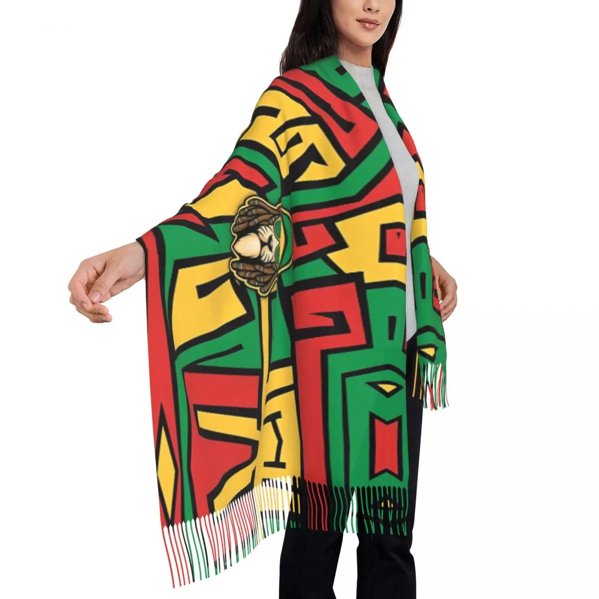 Sciarpa da donna con nappa Cool Rasta Raggae Lion con occhiali da sole scialle grande autunno inverno e avvolgere regali Reggae sciarpe Pashmina