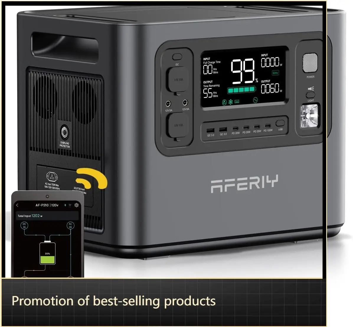 

2400W Peak 4800W 2048Wh Portable LiFePO4 Power Station AC Fast Charge 12V25A XT60 DC Output UPS Backup Camping Home Solar Option