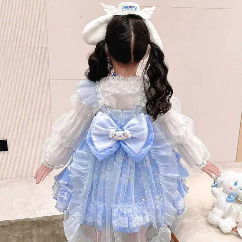 Anime Sanrio Cinnamoroll Children Dress CosPlay Academy Style Pleated Skirt Girl Princess Clothes Girl Lolita Birthday Gift