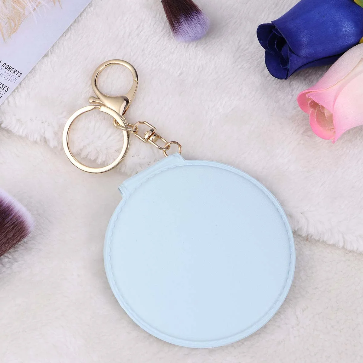 Mini Pocket Makeup Mirror Double Side Foldable PU Frame Light Blue Portable Small Mirror for Purse on-The-Go Touch-Ups