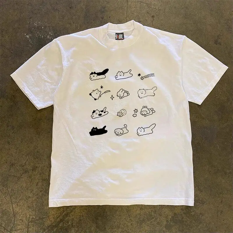 2026 New Running Puppy Print Niche Couple Short Sleeved Comfortable Skin Friendly T-shirt Personalized Short Sleeved Shirt